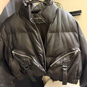 Fashion Nova Black Puffer Jacket with Zipper Details